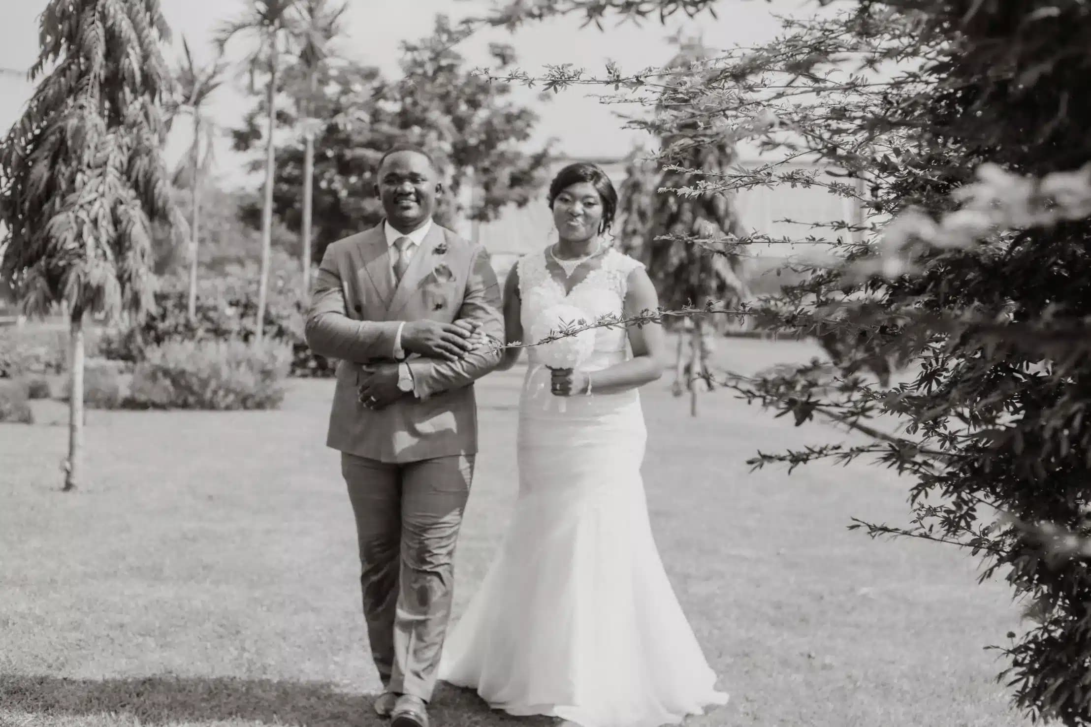 Walking wedding couple